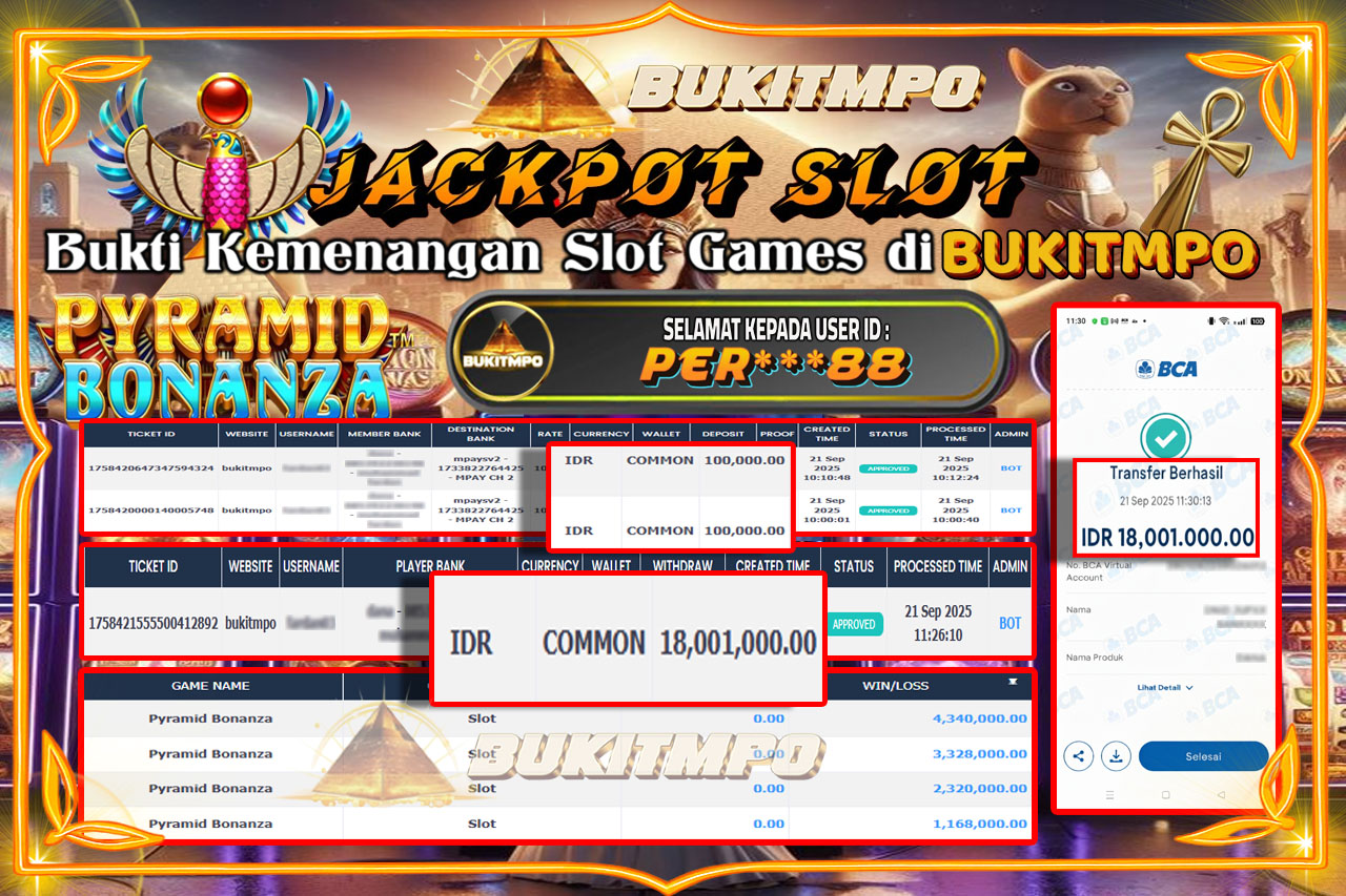 BUKITMPO JACKPOT PYRAMID BONANZA - PRAGMATIC PLAY Rp.18.001.000,- LUNAS